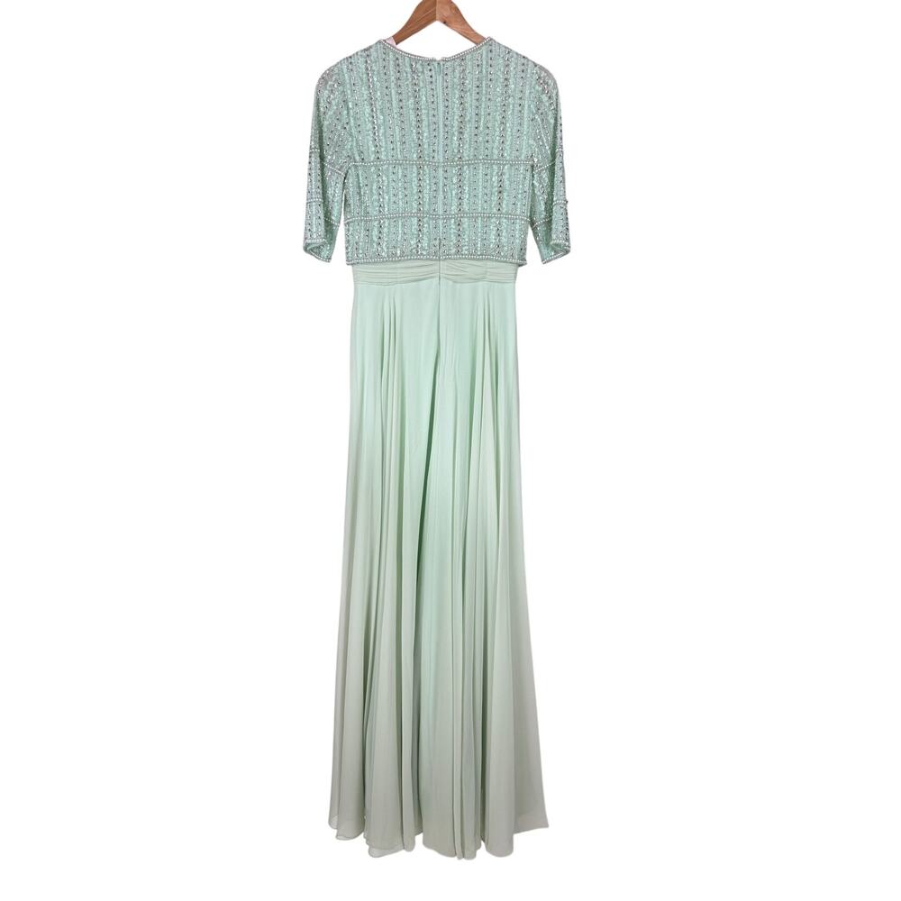 Mac Duggal NWT Sage Green Chiffon Gown Beaded Embellished 3/4 Sleeve Top Size 4 - Picture 4 of 9